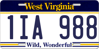WV license plate 1IA988