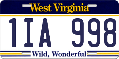 WV license plate 1IA998
