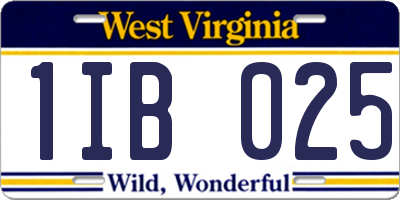 WV license plate 1IB025