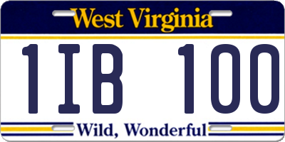WV license plate 1IB100