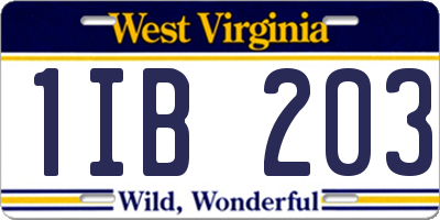 WV license plate 1IB203