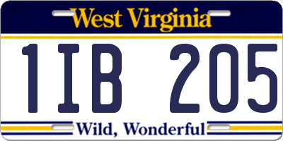 WV license plate 1IB205