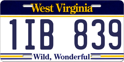 WV license plate 1IB839