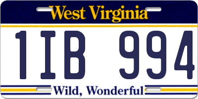 WV license plate 1IB994