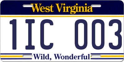 WV license plate 1IC003