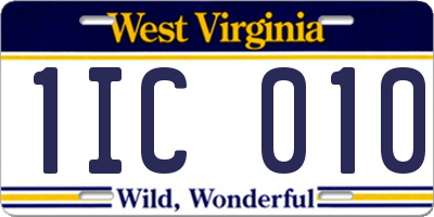 WV license plate 1IC010