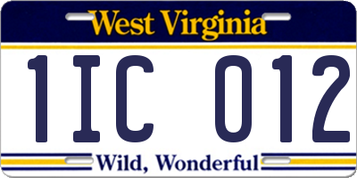 WV license plate 1IC012