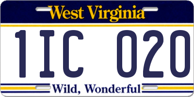 WV license plate 1IC020
