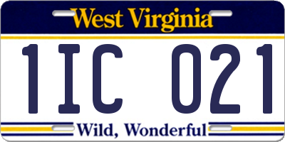 WV license plate 1IC021