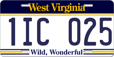 WV license plate 1IC025