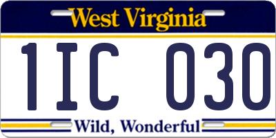 WV license plate 1IC030