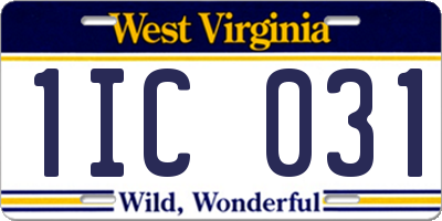 WV license plate 1IC031