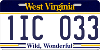 WV license plate 1IC033