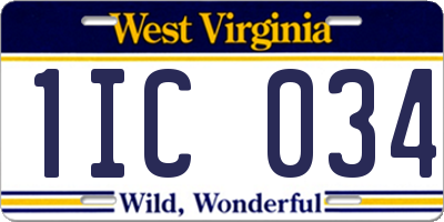 WV license plate 1IC034