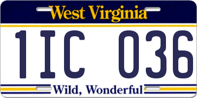 WV license plate 1IC036