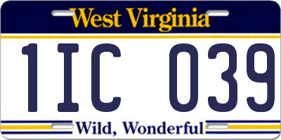 WV license plate 1IC039