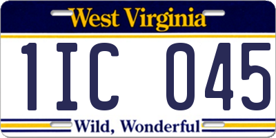 WV license plate 1IC045