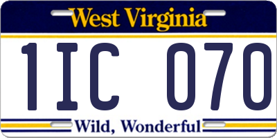 WV license plate 1IC070