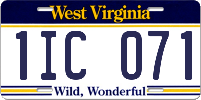 WV license plate 1IC071