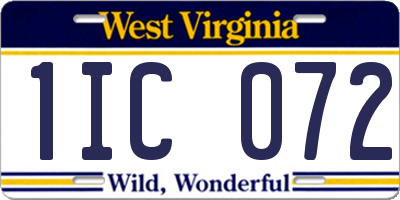 WV license plate 1IC072