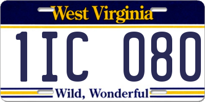 WV license plate 1IC080