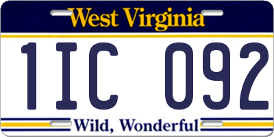 WV license plate 1IC092