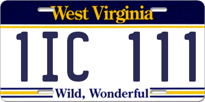 WV license plate 1IC111