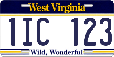 WV license plate 1IC123