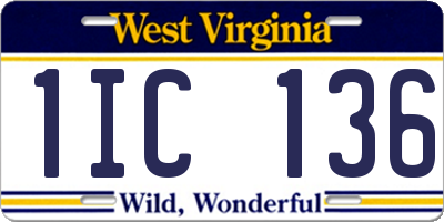 WV license plate 1IC136