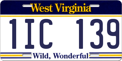 WV license plate 1IC139