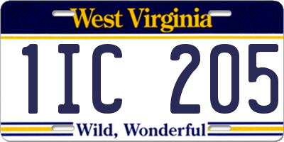 WV license plate 1IC205