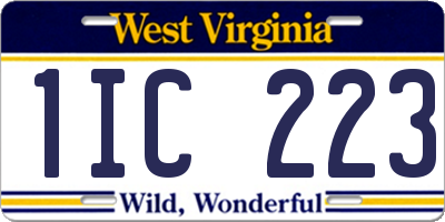 WV license plate 1IC223