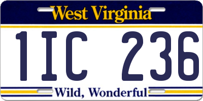 WV license plate 1IC236