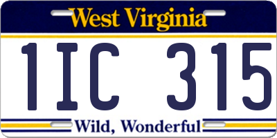 WV license plate 1IC315