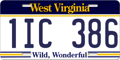 WV license plate 1IC386