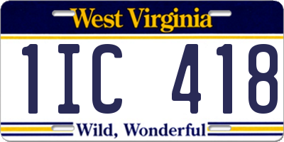 WV license plate 1IC418