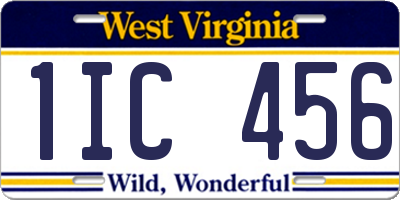 WV license plate 1IC456