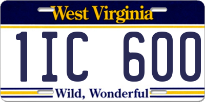 WV license plate 1IC600