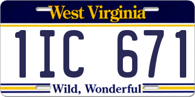 WV license plate 1IC671