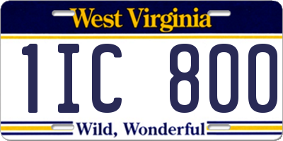 WV license plate 1IC800