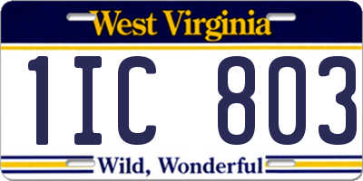 WV license plate 1IC803