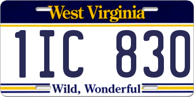 WV license plate 1IC830