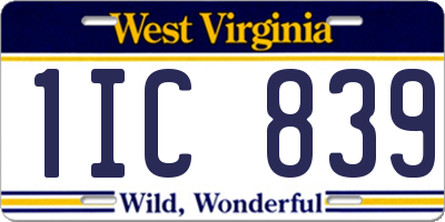 WV license plate 1IC839