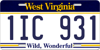 WV license plate 1IC931