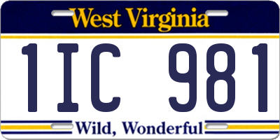 WV license plate 1IC981