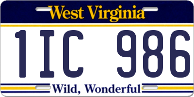 WV license plate 1IC986
