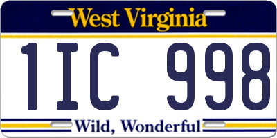 WV license plate 1IC998