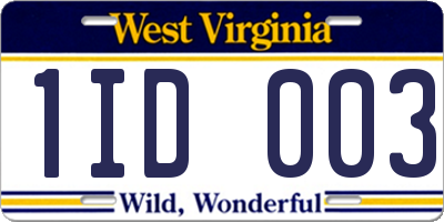 WV license plate 1ID003