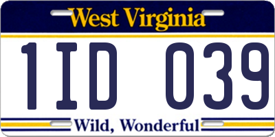 WV license plate 1ID039