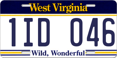 WV license plate 1ID046